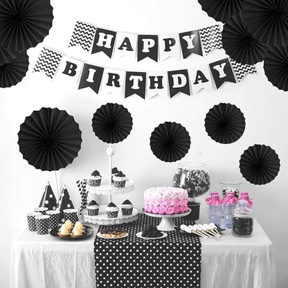 HQZ Black Party Hanging Fans DIY Set - 12pcs Set Pinwheels Fan DIY Paper Craft for Wedding, Birthday, Christmas Party Decoration