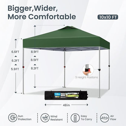 PHI VILLA Outdoor Pop up Canopy 10'x10' Tent Camping Sun Shelter-Series Party Tent, 100 Sq. Ft of Shade (Green)