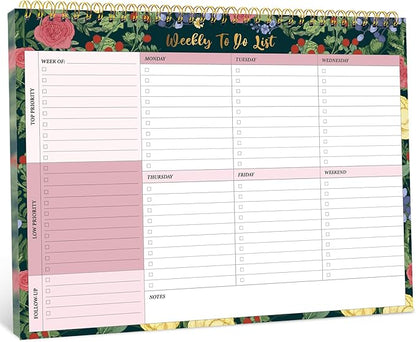Taja Weekly To Do List Notepad with 52 Undated Sheets（8.5"×11"）- Weekly Desk Planner for Women & Man, Work and Home - 1 Pack Berry Floral