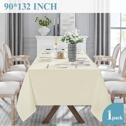 VidaFete 1 Pack Tablecloth 90 * 132inch Rectangle Table Cloth Polyester, Stain Wrinkle Resistant Polyester Dining Table Cover for Kitchen Dinning Party Wedding Tabletop Buffet Decoration(Ivory)