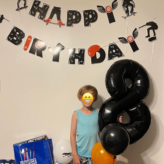 Black Number 8 Balloons, 40 Inch 8th Birthday Foil Balloon for Boys Girls, Giant Self Inflating Helium Mylar Foil Number Balloons 0-9 for Women Men 18th 80th Anniversary Party Decorations Supplies