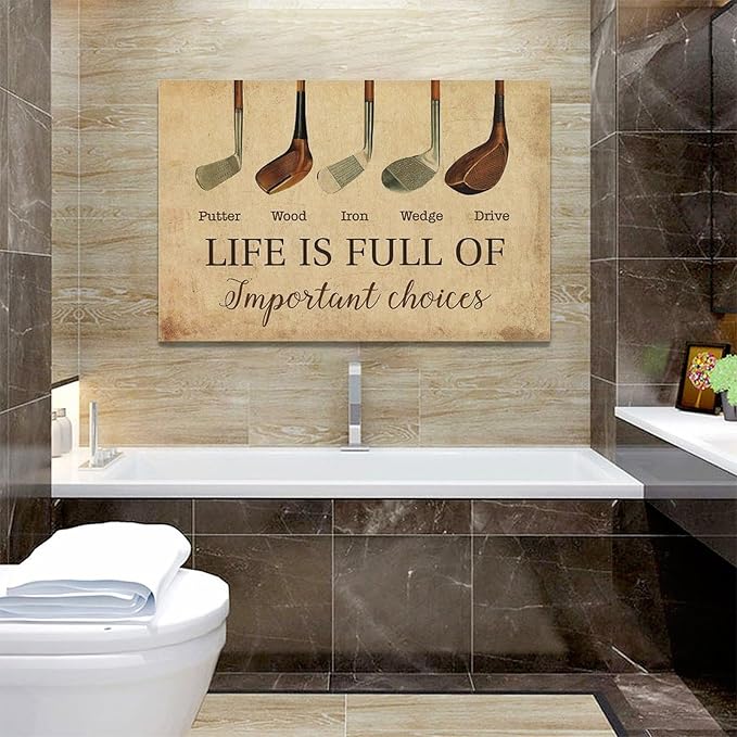 Golf Wall Art Golf Pictures Wall Decor Golfing Canvas Poster Prints Rustic Decorations Painting Framed Artwork Office Home Decor For Bathroom Bedroom Dining Living Room 24"x16"