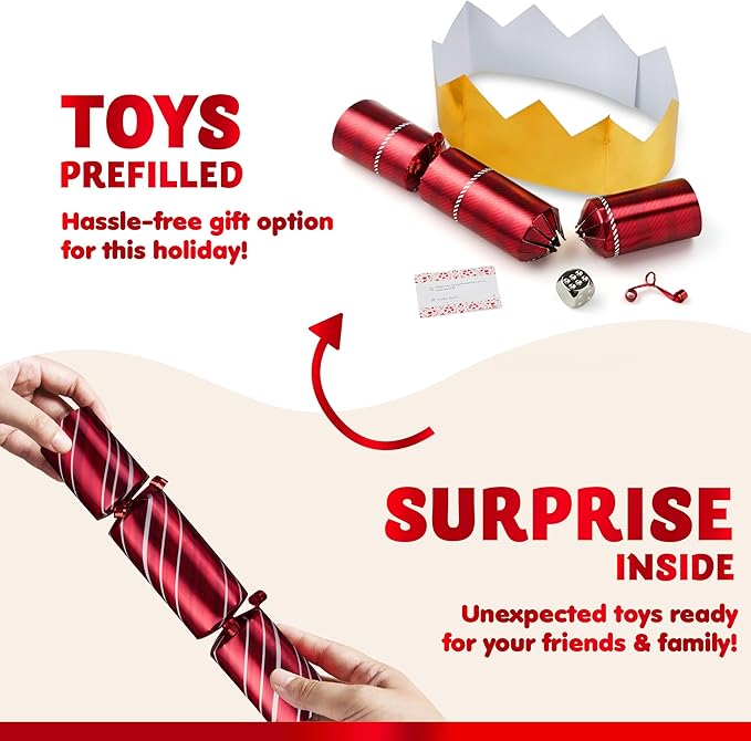 JOYIN 10 Pack Christmas Party Favor Non-Snap Red Deluxe Snowflake Design Party Table Favors with Holiday Party Favor Supplies for Kids and Adults, Christmas Parties, Dinners and Holidays