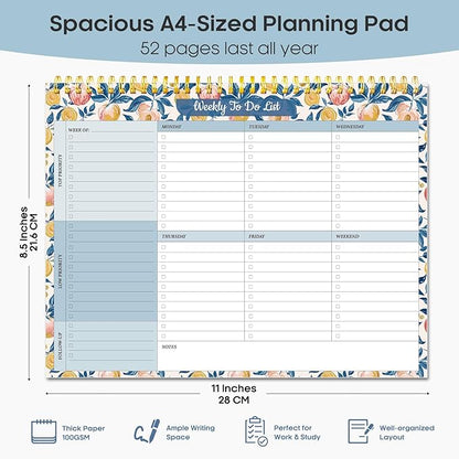 Taja Weekly To Do List Notepad with 52 Undated Sheets（8.5"×11"）- Weekly Desk Planner for Women & Man, Work and Home - 1 Pack Citrus Grove