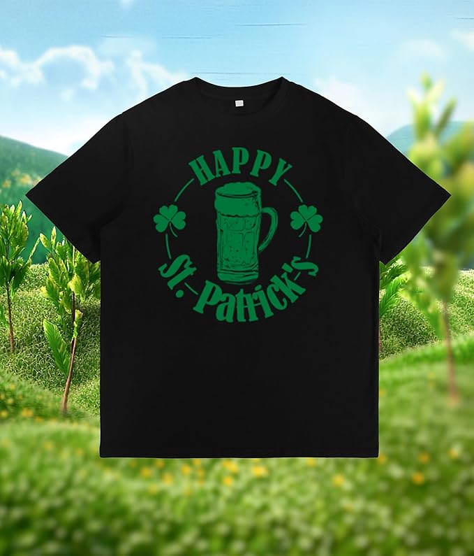St. Patrick's Day Celebration Tee Beer Graphic Big and Tall Short Sleeve Cotton Festival Casual Gym Workout Tshirts
