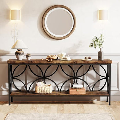 Tribesigns 70.9-Inch Narrow Sofa Table, Industrial Long Sofa Table Behind Couch, Entry Console Table with Storage for Entryway, Living Room, Foyer, Unique Design, Rustic Brown | Narrow, Industrial, Long, Entry Console Table, with Storage