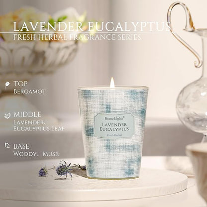 HomeLights Soy Wax Candles for Home Scented, 1-Wick Candles in Lavender Eucalyptus Scented, Aromatherapy Candles Gift for Parties, Relaxing, Scandinavian Minimalist Design, 6.7oz