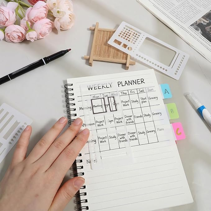 3 Pcs Planner Stencil Templates Journal Stencils for Planner Ruler Record Template Reusable Drawing Lettering Templates for Journaling, Calendar, Scrapbooking DIY Craft
