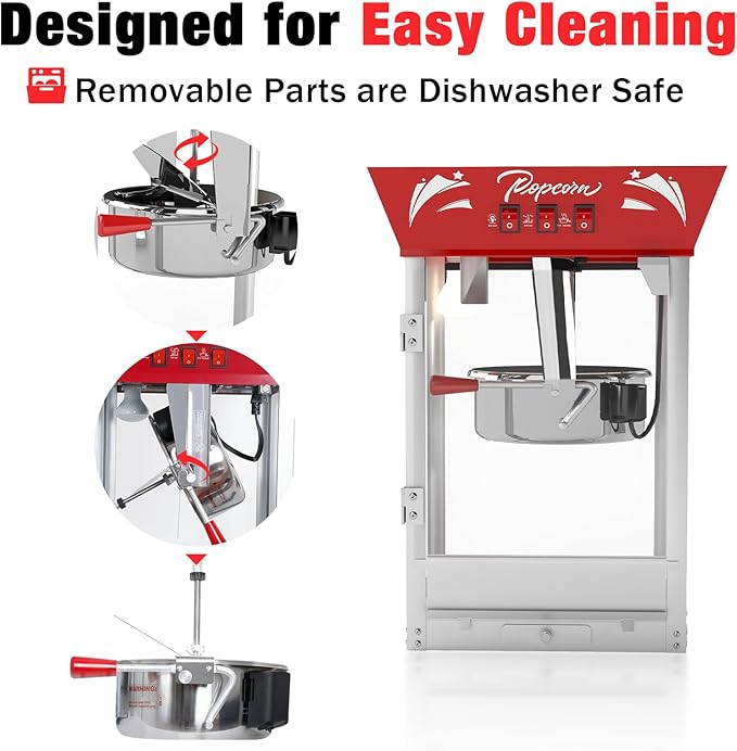Commercial Popcorn Machine 12Oz with Warming Light, Makes 60 Cups, Theater Style Stainless Steel Popper with Tempered Glass - for Home Theater, Parties & Business, Red