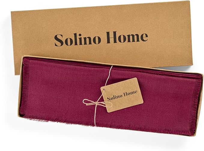 Solino Home Linen Beet Placemats Set of 4-100% Pure Linen Placemats 14 x 19 Inch for Fall, Autumn, Christmas, Holiday, Winter, New Year - Fringe