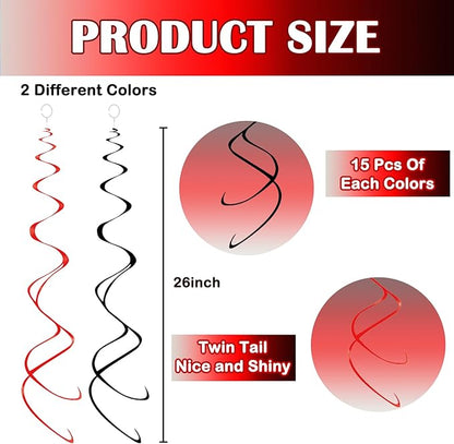 Hanging Swirl Decorations Black and Red Swirl Decoration 30pc Foil Swirl Spiral Decoration 24"