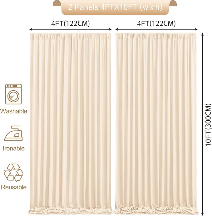8 x 10ft Champagne Backdrop Curtains for Wedding Photo Background Curtains Wrinkle Resistant Backdrop for Party Photoshoot Polyester Curtains Drapes for Baby Shower Birthday with Rod Pocket, 2 Panels