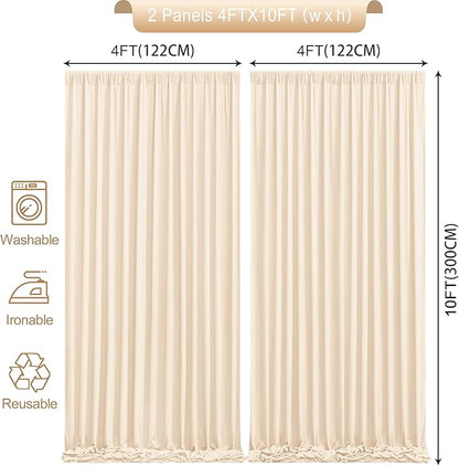 8 x 10ft Champagne Backdrop Curtains for Wedding Photo Background Curtains Wrinkle Resistant Backdrop for Party Photoshoot Polyester Curtains Drapes for Baby Shower Birthday with Rod Pocket, 2 Panels