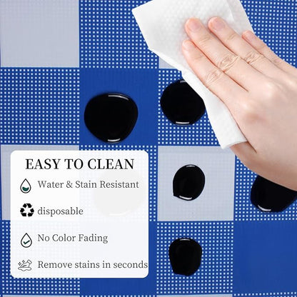 3 Packs Blue and White Checkered Tablecloth 54x108 Inches Rectangle Gingham Tablecloth Disposable Plastic Waterproof Table Cover for Outdoor Picnic Kitchen and Birthday Party