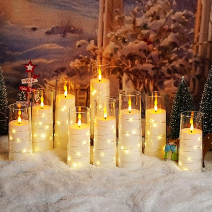 Flameless Candles with Embedded Star String - Battery Operated LED Candles, with Remote,12 White Flickering Candles for Christmas, Weddings, Home Decor & Party,(D 2.3"×H 5" 6" 7")