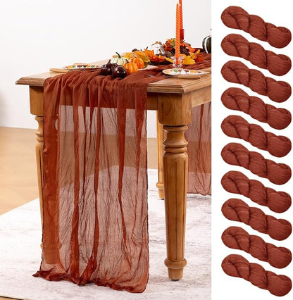 Terracotta Cheesecloth Table Runner Burnt Orange 10 Pack Christmas Table Runners 120 Inches Rust Cheese Cloth Table Decor for Xmas Holiday Season Parties Wedding Bridal Baby Shower Party
