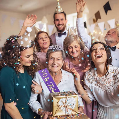 CIEHER 90th Birthday Crown + 90 & Fabulous Birthday Sash, Purple 90th Birthday Decorations for Women, 90th Birthday Gifts for Women, Happy 90th Birthday Cake Topper Purple
