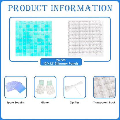 Shimmer Wall Backdrop Blue Iridescent Square Sequin Wall Panel Backdrop Decor for Wedding, Anniversary, Birthday, Party, 24 Panels