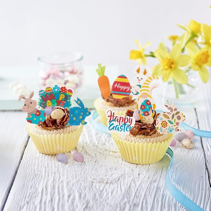 Ephlyn 72Pcs Edible Toppers - Easter & Birthday Cupcake Toppers for Kids & Parties