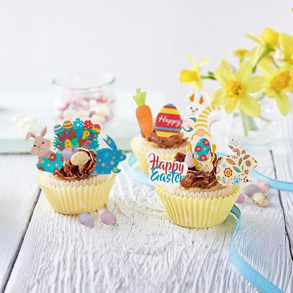 Ephlyn 72Pcs Edible Toppers - Easter & Birthday Cupcake Toppers for Kids & Parties