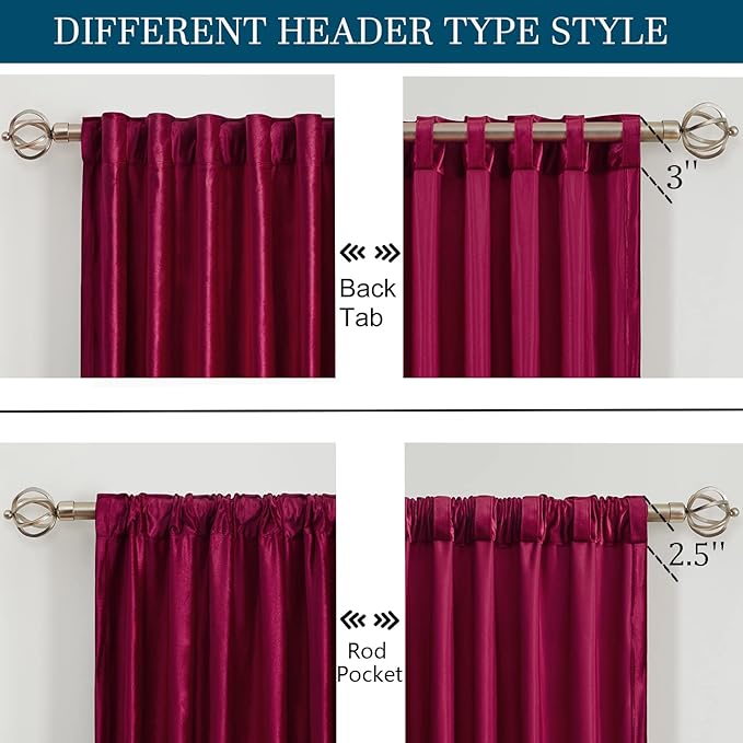 PRIMROSE Red Curtains 96 inch for Living Room Velvet Drapes Blackout Rod Pocket Back Tab Window Treatment Semi Room Darkening Decor Curtains for Bedroom Set of 2 Panels