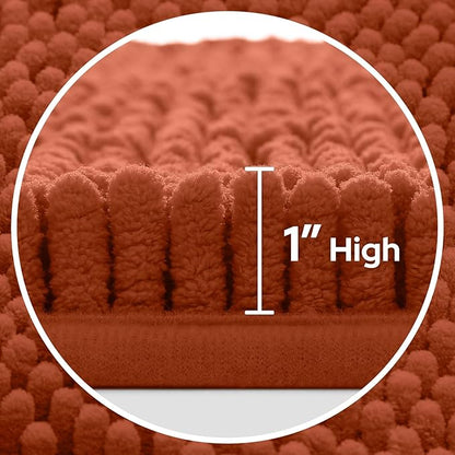 HOMEIDEAS 3 Pieces Bathroom Rugs, Ultra Soft Non Slip Absorbent Chenille Toilet Bath Mat Set (Burnt Orange)