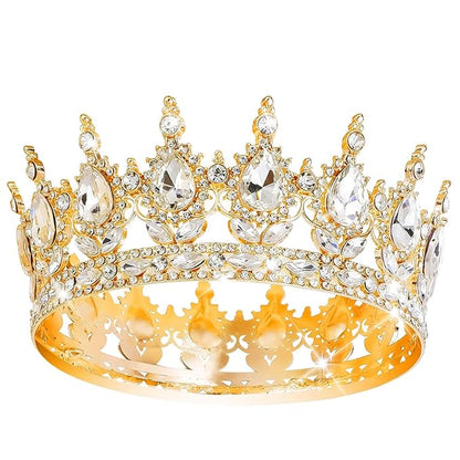 Queen Crown Rhinestone Wedding Crowns and Tiaras for Women Costume Party Hair Accessories Princess Birthday Crown Crystal Bridal Crown (Gold White Crown)