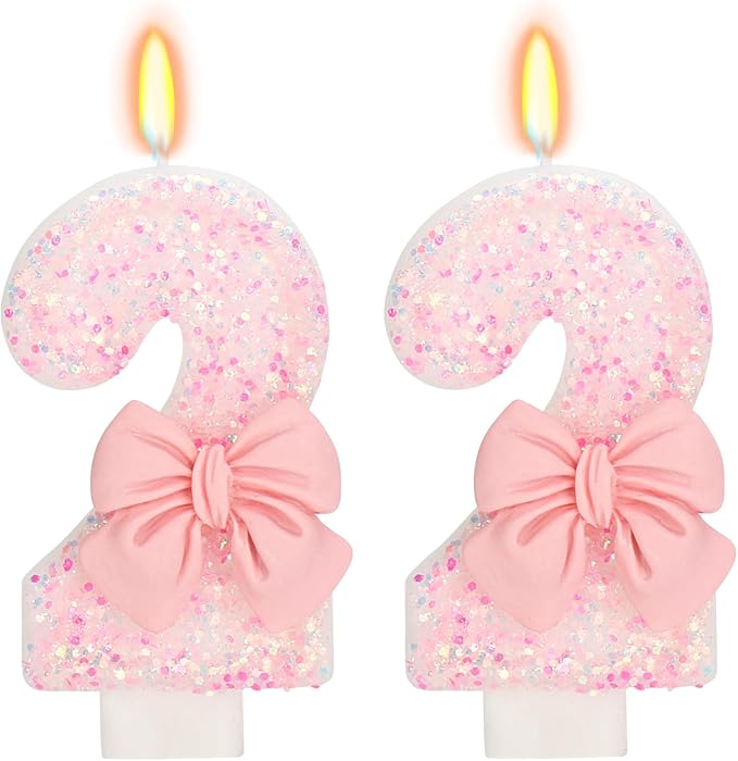 22nd Birthday Candles for Cake, Pink Bow Number Cake Candles, 2.76 inch Number Happy Birthday Candle, Cake Topper Decoration for Birthday Party (Number 22)