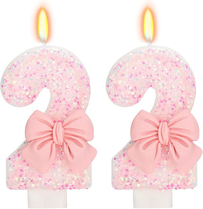 22nd Birthday Candles for Cake, Pink Bow Number Cake Candles, 2.76 inch Number Happy Birthday Candle, Cake Topper Decoration for Birthday Party (Number 22)