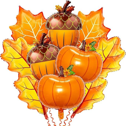 Pensar 10Pcs Orange Brown Fall Thanksgiving Balloons Pumpkin Maple Leaf Pine Cones Balloons for Thanksgiving Party Decorations, Baby Shower Decor Supplies