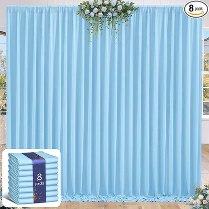 32 x 10ft Baby Blue Backdrop Curtain for Baby Shower Blue Photo Backdrop Curtains Wrinkle Free Drapes for Backdrop Soft Long Curtains for Backdrop Decoration Birthday Parties Wedding Baptism, 8 Panels