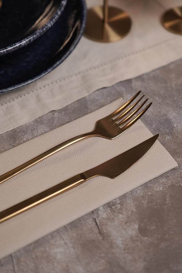 Beige Paper Napkins | Linen Feel Guest Disposable Cloth Like Dinner Napkins | Hand Towels | Soft, Absorbent, Paper Hand Napkins for Kitchen, Bathroom, Parties, Weddings, Dinners | 50 Pack