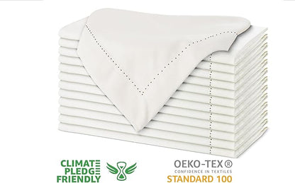 Urban Villa Cloth Napkins Ivory Hemstitch Dinner Napkins Set of 12 (20X20) 100% Cotton Absorbent Washable Durable Reusable Ideal for Hotel Collection Christmas Parties Restaurant Lunch Dinner Napkins