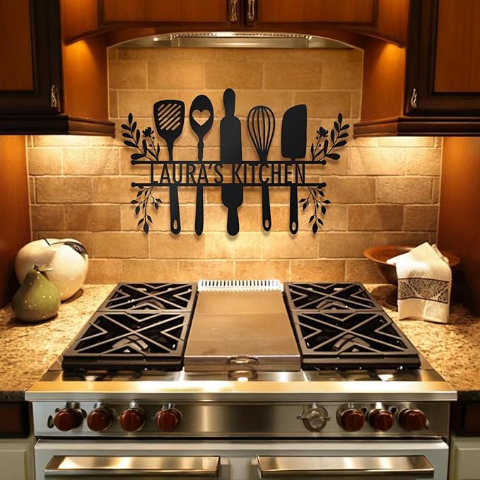 Personalized Kitchen Signs Wall Decor - Custom Metal Name Sign, Custom Rustic Kitchen Decor, Metal Wall Art Gift for Mothers Day, Mom, Mother, Grandma or Chef, Housewarming, Home Decor