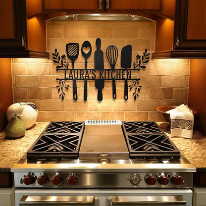 Personalized Kitchen Signs Wall Decor - Custom Metal Name Sign, Custom Rustic Kitchen Decor, Metal Wall Art Gift for Mothers Day, Mom, Mother, Grandma or Chef, Housewarming, Home Decor