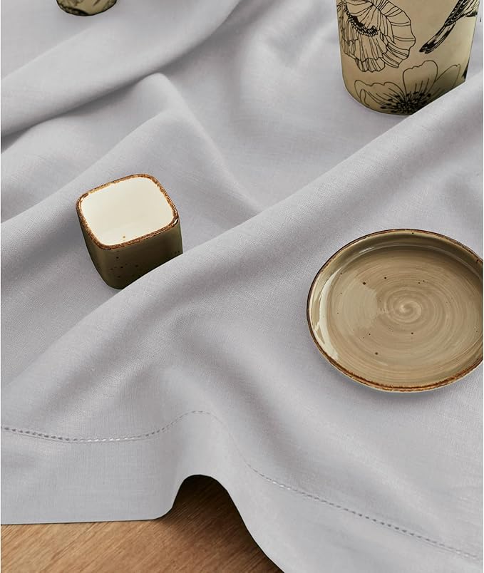 Solino Home Linen Soft Grey Table Runner 132 Inches Long - 100% Pure Linen Extra Long Table Runner 14 x 132 Inch for Fall, Autumn, Thanksgiving, Christmas - Classic Hemstitch