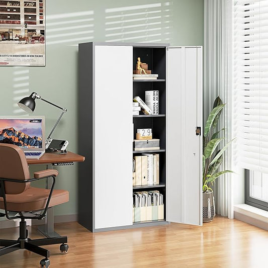 Letaya Metal Garage Storage Cabinets with Lock Door and Adjustable Shelves, Steel Tool Cabinets for Home,Office,Warehouse Organisieren (Gery White, 72" H)