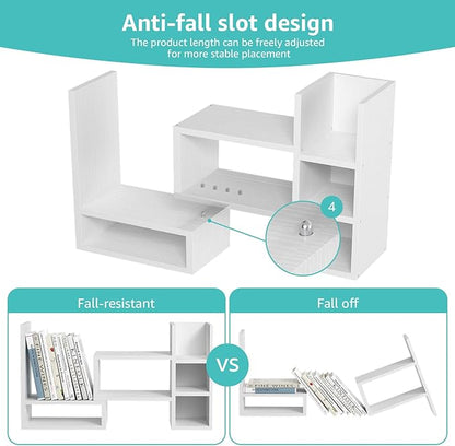 Desk Shelves Desktop Organizer Shlef - White Office Organization for Top of Desk Organizers and Accessories Corner Bookshelf Table Top Shelving Small Hutch Decorations for Women Office