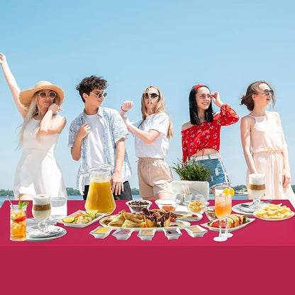 WNINK 2 Pack Bright Red Plastic Tablecloth Disposable Table Covers 54" x 108" Table Cloths for Bridal Shower Engagement Wedding Birthday Picnic Parties