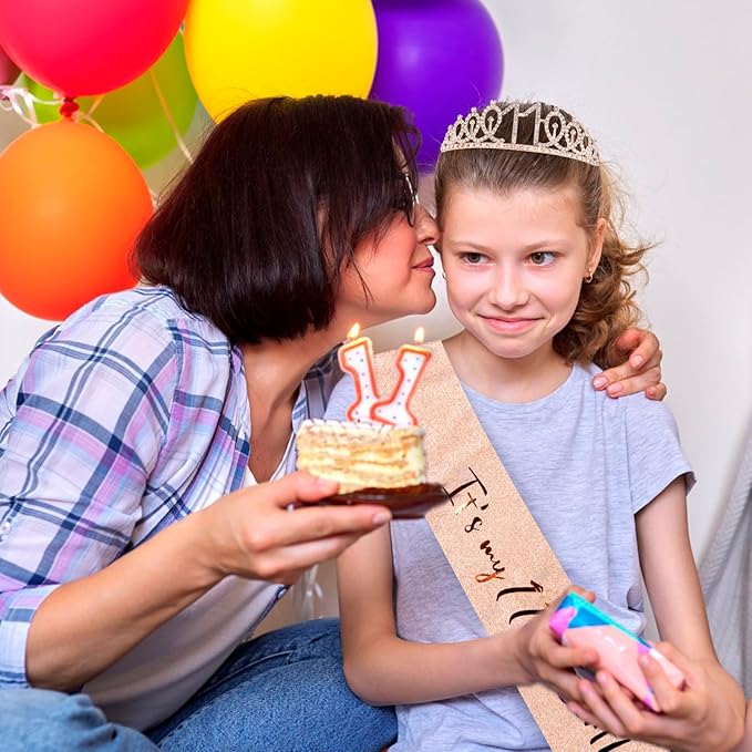 CIEHER 11th Birthday Crown + 11th Birthday Sash + Pearl Pin Set, It's My 11th Birthday Sash, 11 Birthday Tiara, 11th Birthday Decorations for Girls, 11th Birthday Gifts