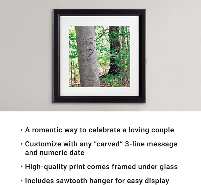 Let's Make Memories Personalized Printed Wall Art For Couples - Engagement, Wedding, Newlyweds, Anniversary - Home Decor - Carved Heart - Framed Print - 16x16