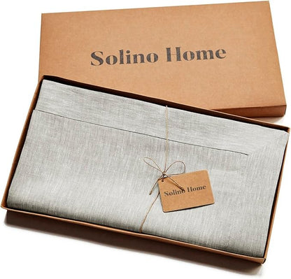 Solino Home Linen Tablecloth 60 x 90 Inch - 100% Pure Linen Oyster Grey Table Cloth for Rectangle Tables - Athena, Machine Washable Tablecloth for Fall, Autumn, Holiday