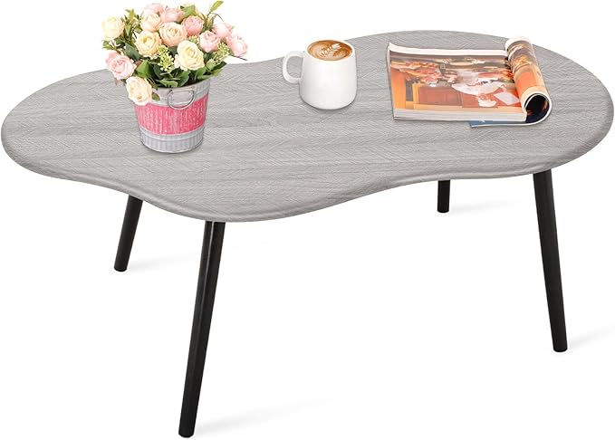 Farmhouse Coffee Table Rustic Grey Cloud Shape Coffee Tables for Small Spaces Unique Irregular Center Table with Wood Frame Decorative Furniture for Living Room, Office