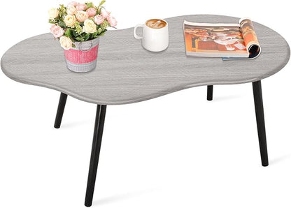 Farmhouse Coffee Table Rustic Grey Cloud Shape Coffee Tables for Small Spaces Unique Irregular Center Table with Wood Frame Decorative Furniture for Living Room, Office