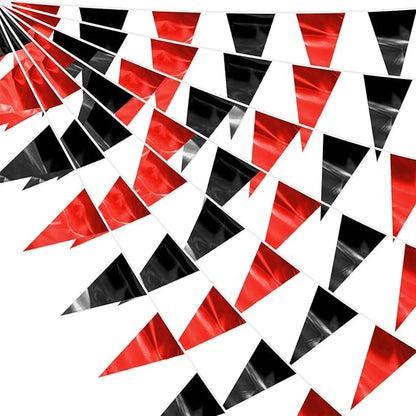 130FT Red Black Glitter Triangle Pennant Banner Flag Metallic Bunting Fabric Garland for Christmas Graduation Bachelorette Anniversary Engagement Wedding Anniversary Casino Party Decorations Decor