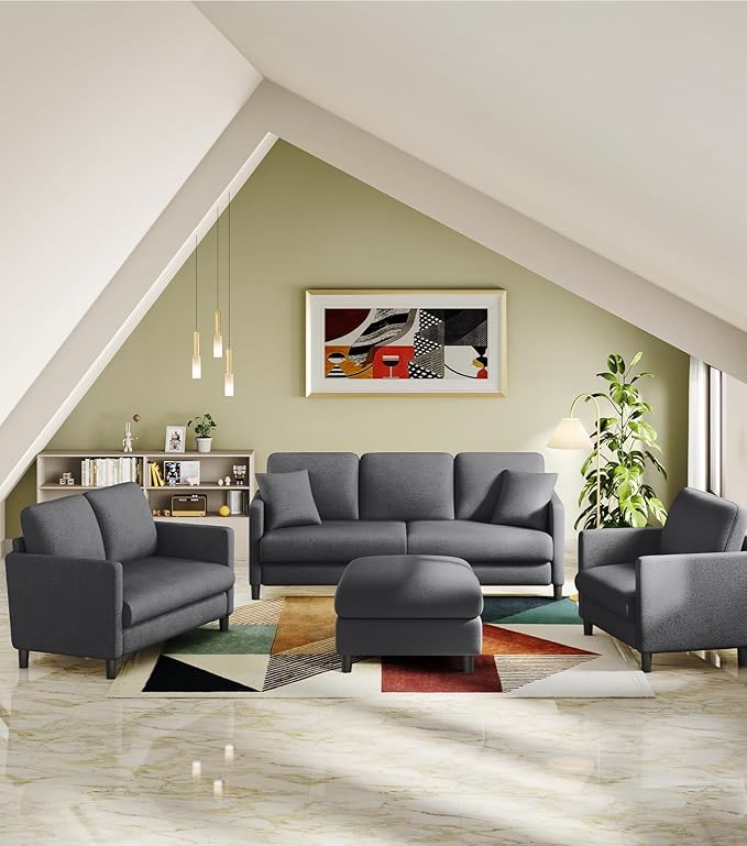 83" Couches for Living Room, Comfy Sofas for Living Room with Storage Ottoman, Teddy Sofa Couch, Tool-Free Loveseat Sofa, All-Wood Love Seat Couches, L Shaped Couch 2 Pillow Included, Grey