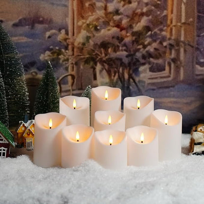 Flameless Candles with Remote, Battery Operated Flickering Flameless Candles, LED Candles with Timer 2/4/6/8H, with Realistic LED Candles Set of 9 (D3 x H 3" 4" 5" 6" 7") (White)