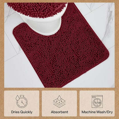 GORILLA GRIP Bathroom Rug Sets, Soft Chenille 2 Piece Area Rugs Set, Toilet Base Mat and 30x20 Carpet, Absorbent Microfiber Washable Mats Dry Quickly, Home Décor and Bath Room Accessories, Burgundy