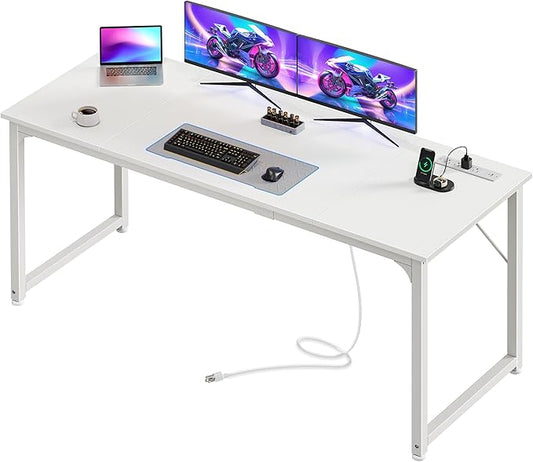PRAISUN 63 X 24 Inch Office Computer Desk with Power Outlets and USB-C Port, Larger and Longer Gaming Desk, for Home Office, Study, Writing Work from Home Table, Metal Frame, Rustic Brown
