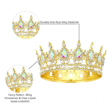 Queen Crown Rhinestone Wedding Crowns and Tiaras for Women Costume Party Hair Accessories Princess Birthday Crown Crystal Bridal Crown (Gold Crown-A+B)